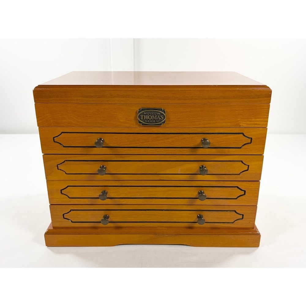 Vintage Thomas Pacconi Museum Series Wood Jewelry Box Organizer Chest Cabinet